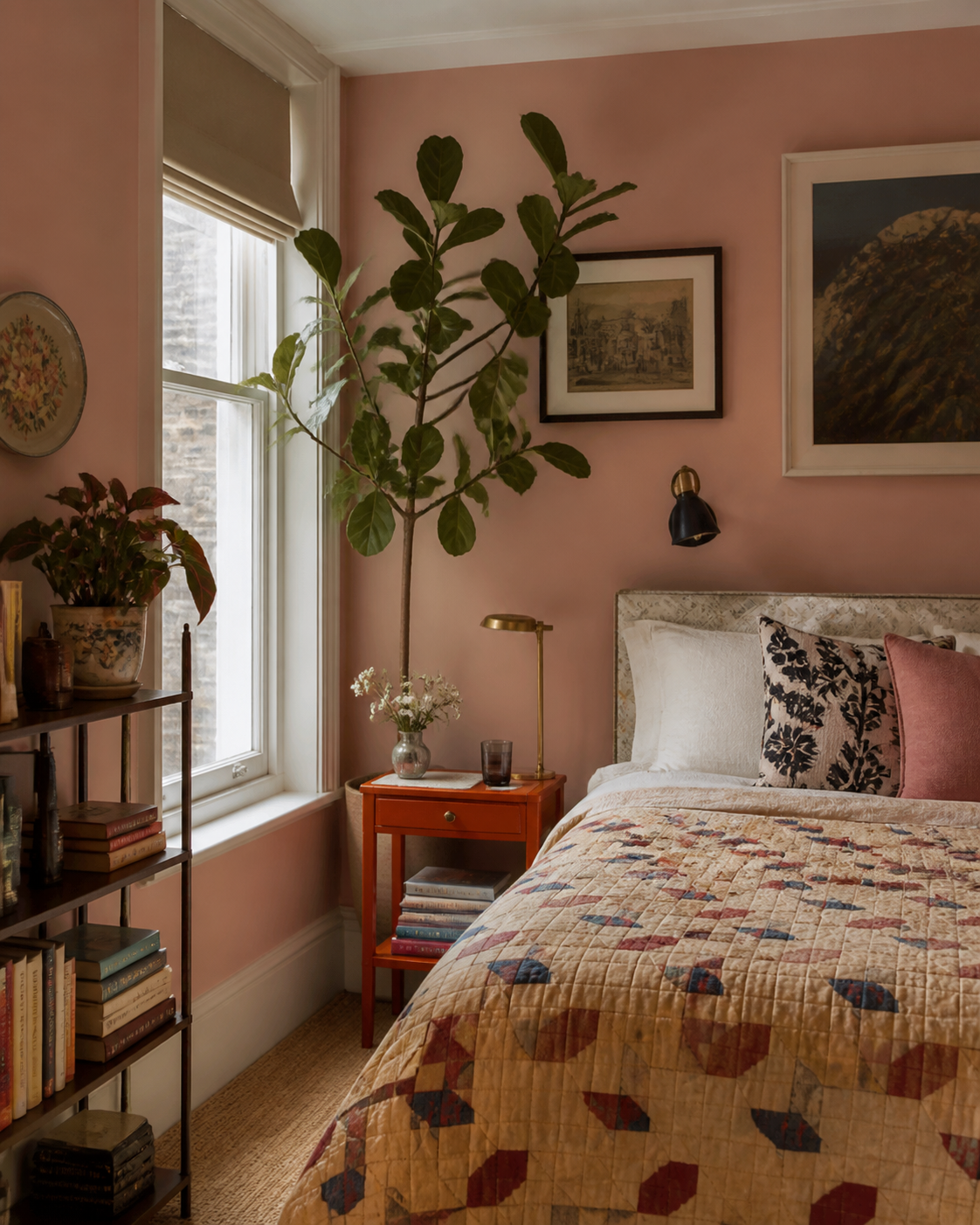 A calm colourful bedroom